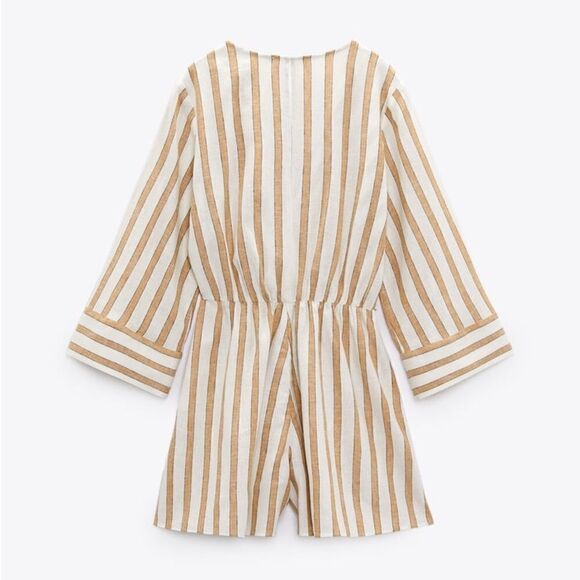 Zara Linen Blend Jumpsuit Striped New - Picture 4 of 11